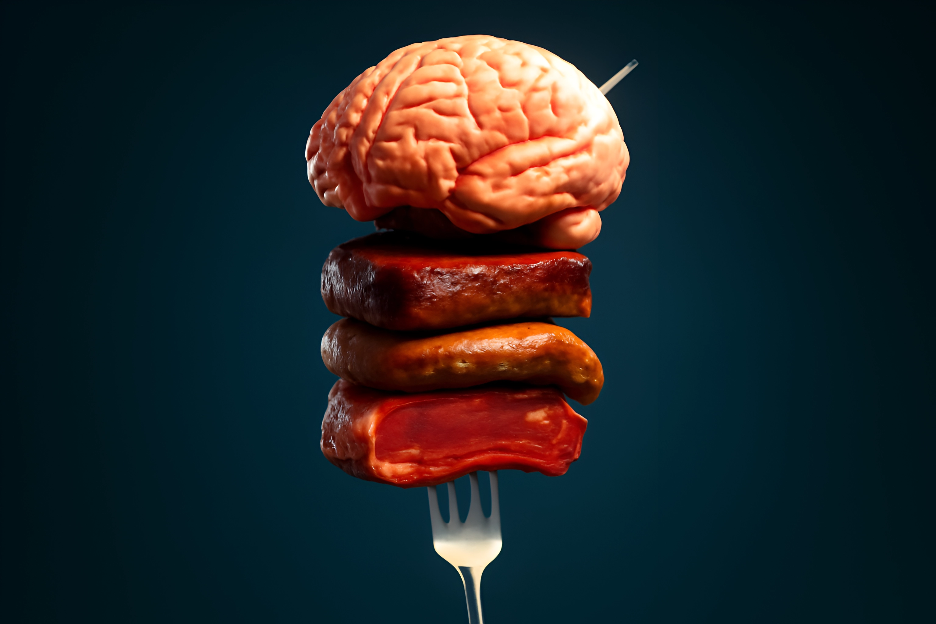 Brain and meat on fork