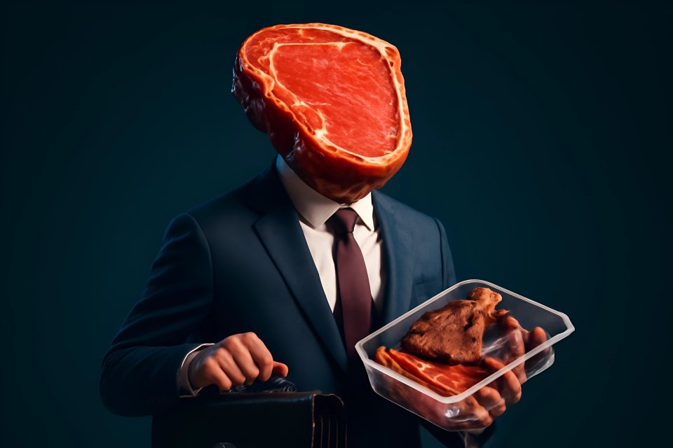 Businessman with meat for a head