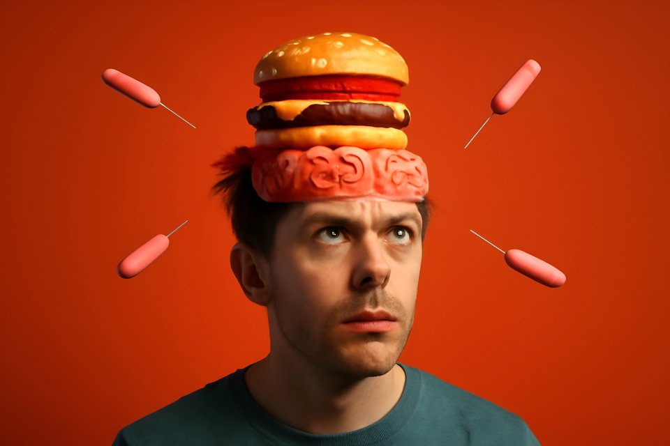Man with food on head