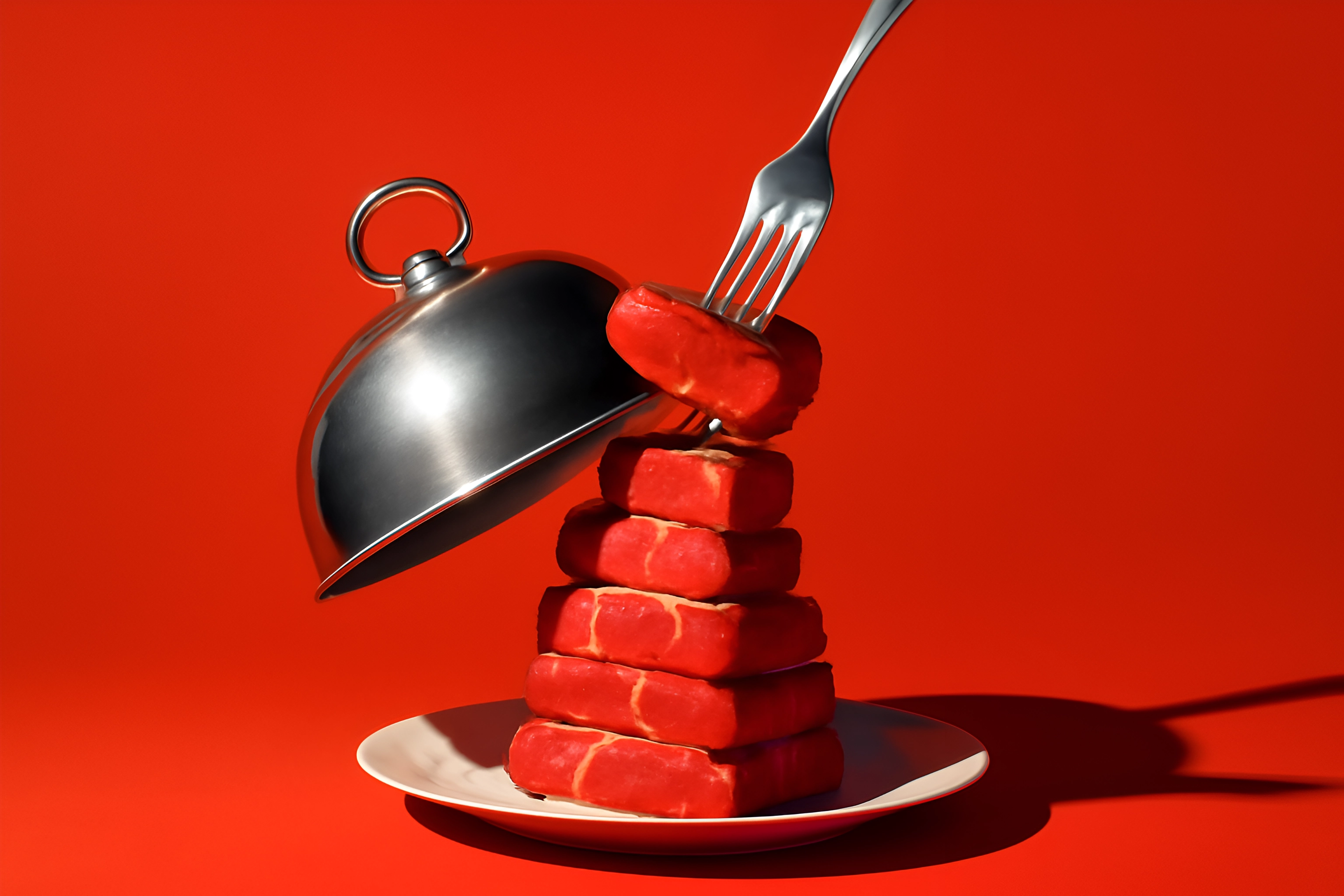 Stacked red food with fork