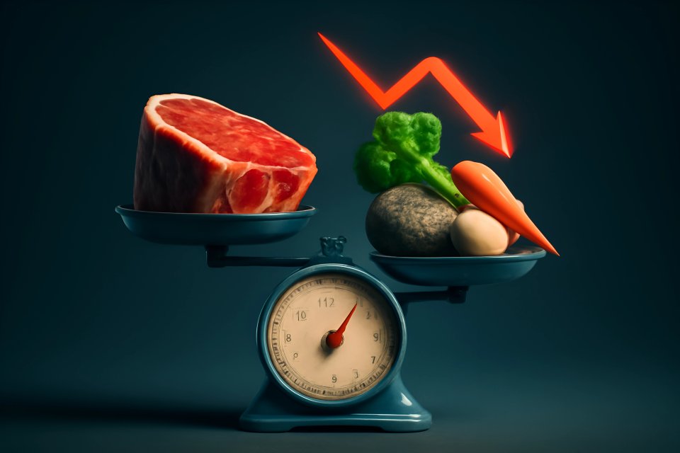 Scale comparing meat and vegetables