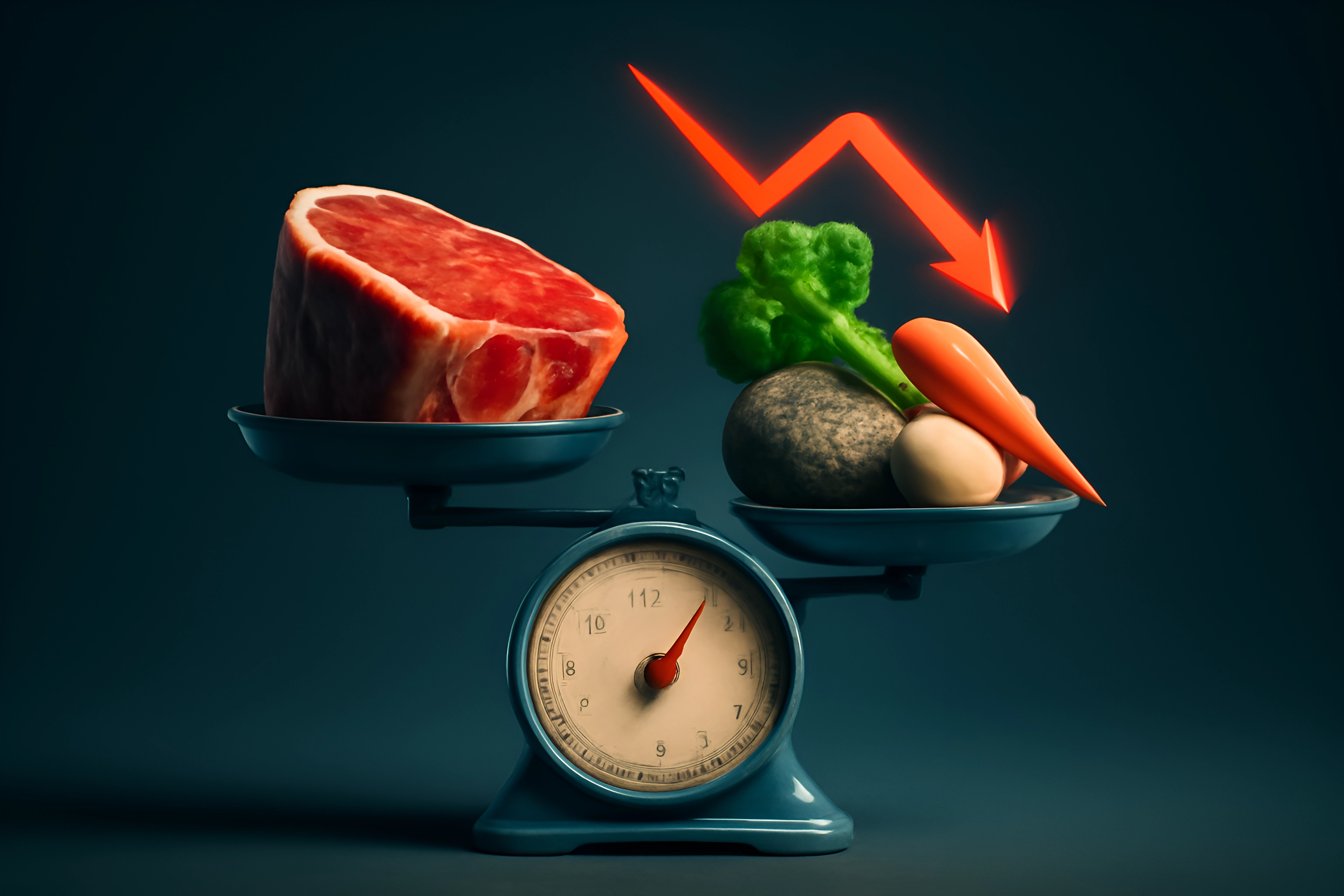 Scale comparing meat and vegetables