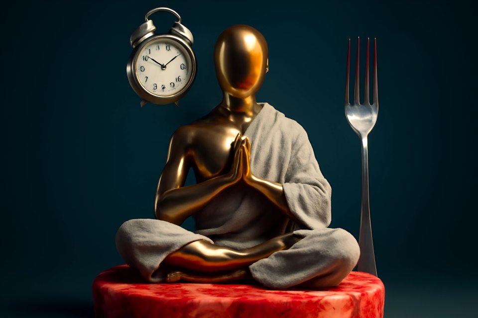Golden meditation figure with clock