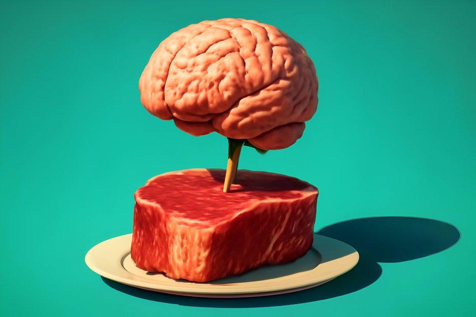 Brain and steak surreal art