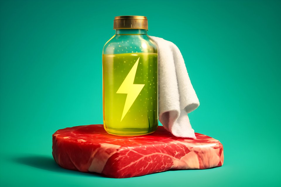 Drink bottle on meat surface