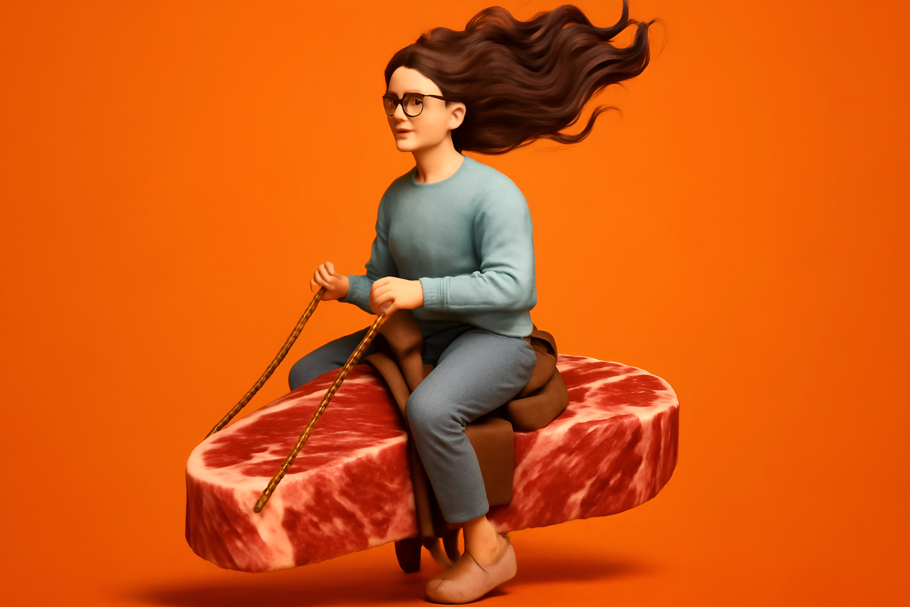 Girl riding meat illustration