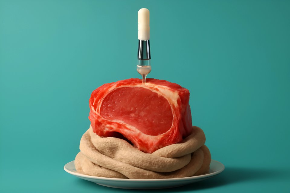 Raw meat with syringe decoration