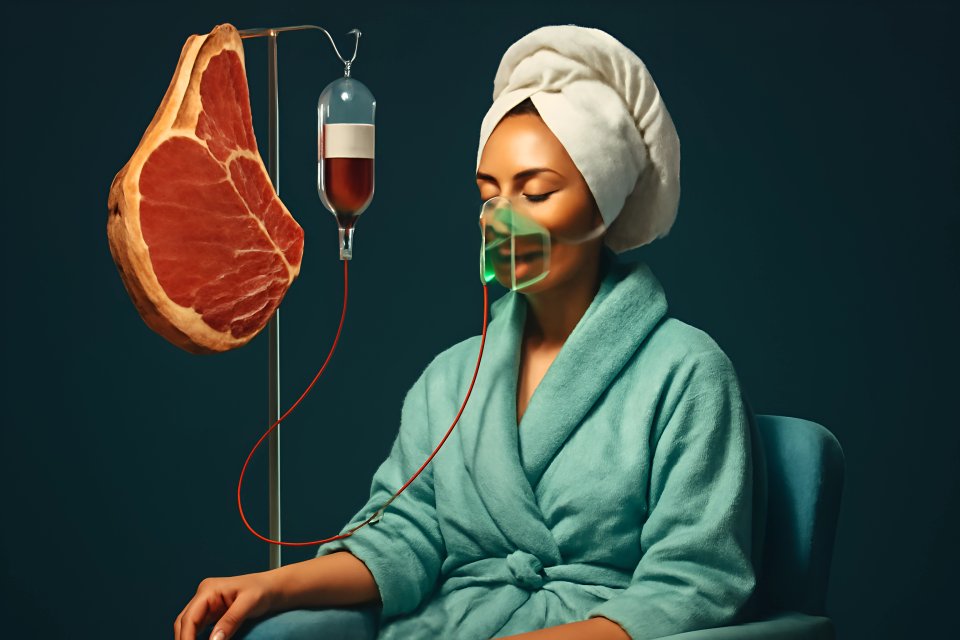 Woman enjoying meat infusion therapy