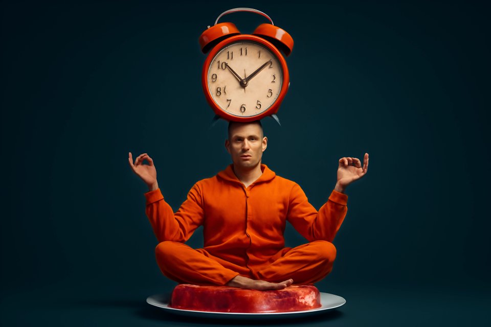 Man meditating with clock illustration