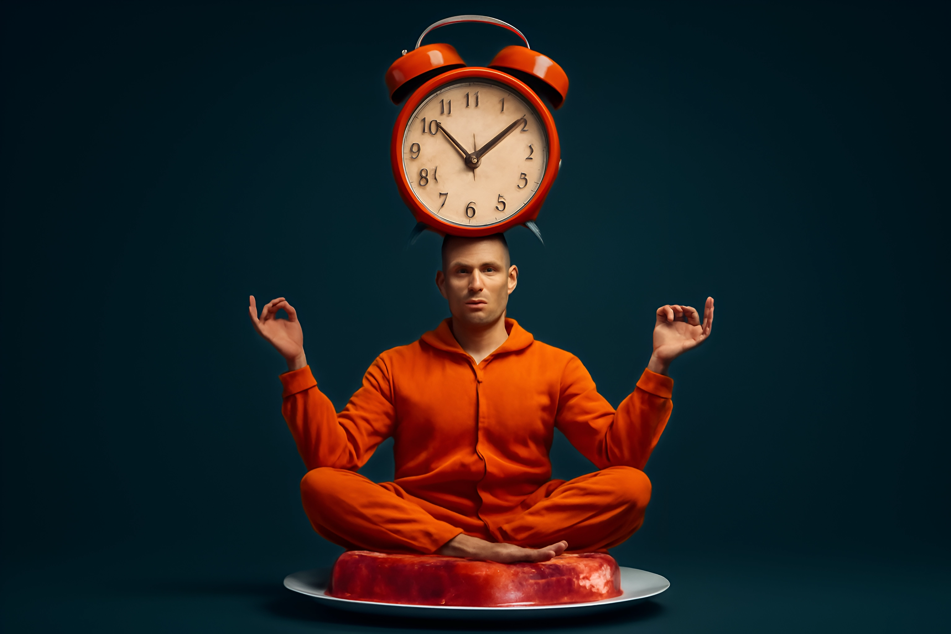 Man meditating with clock illustration