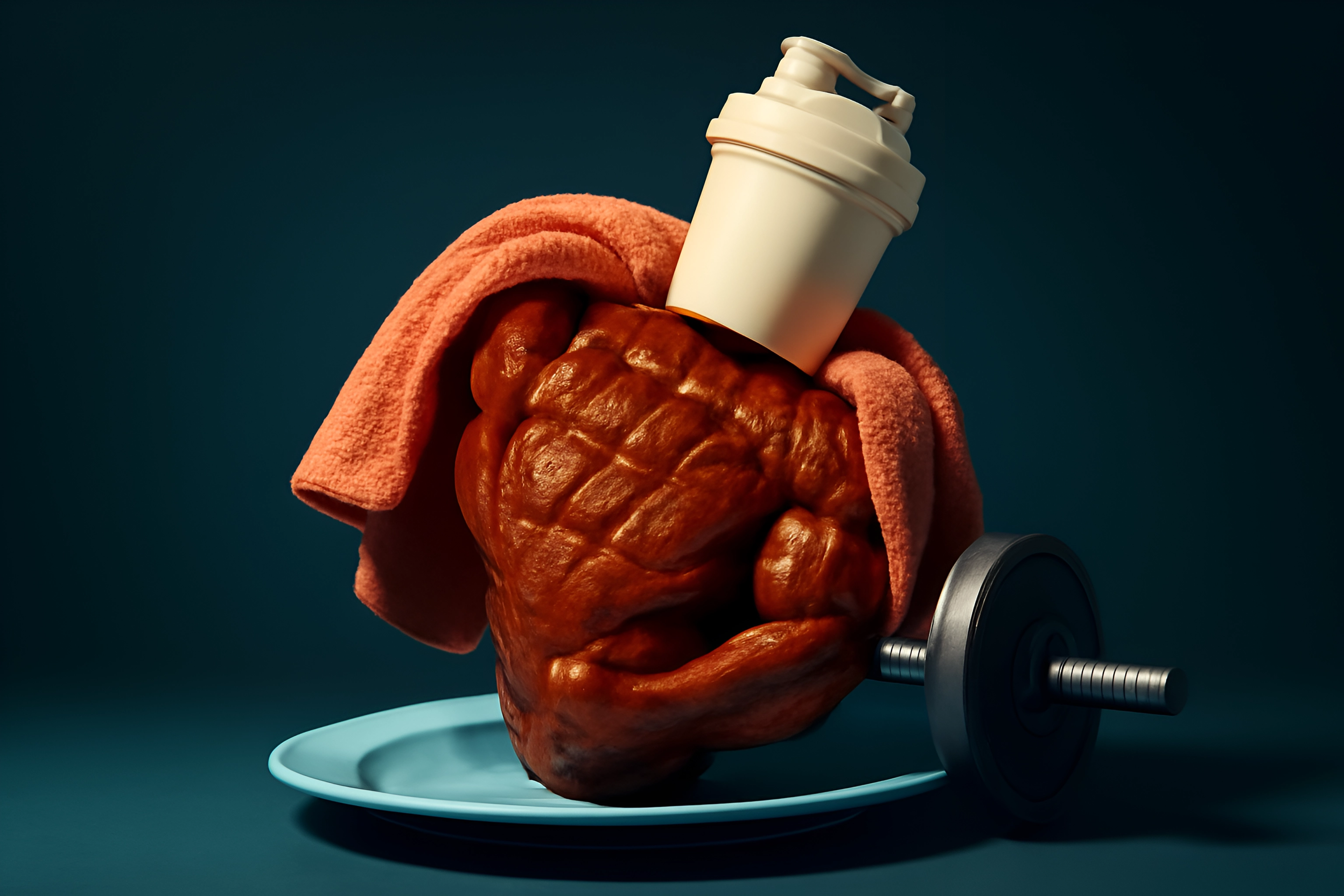 Muscular food with shaker and weights