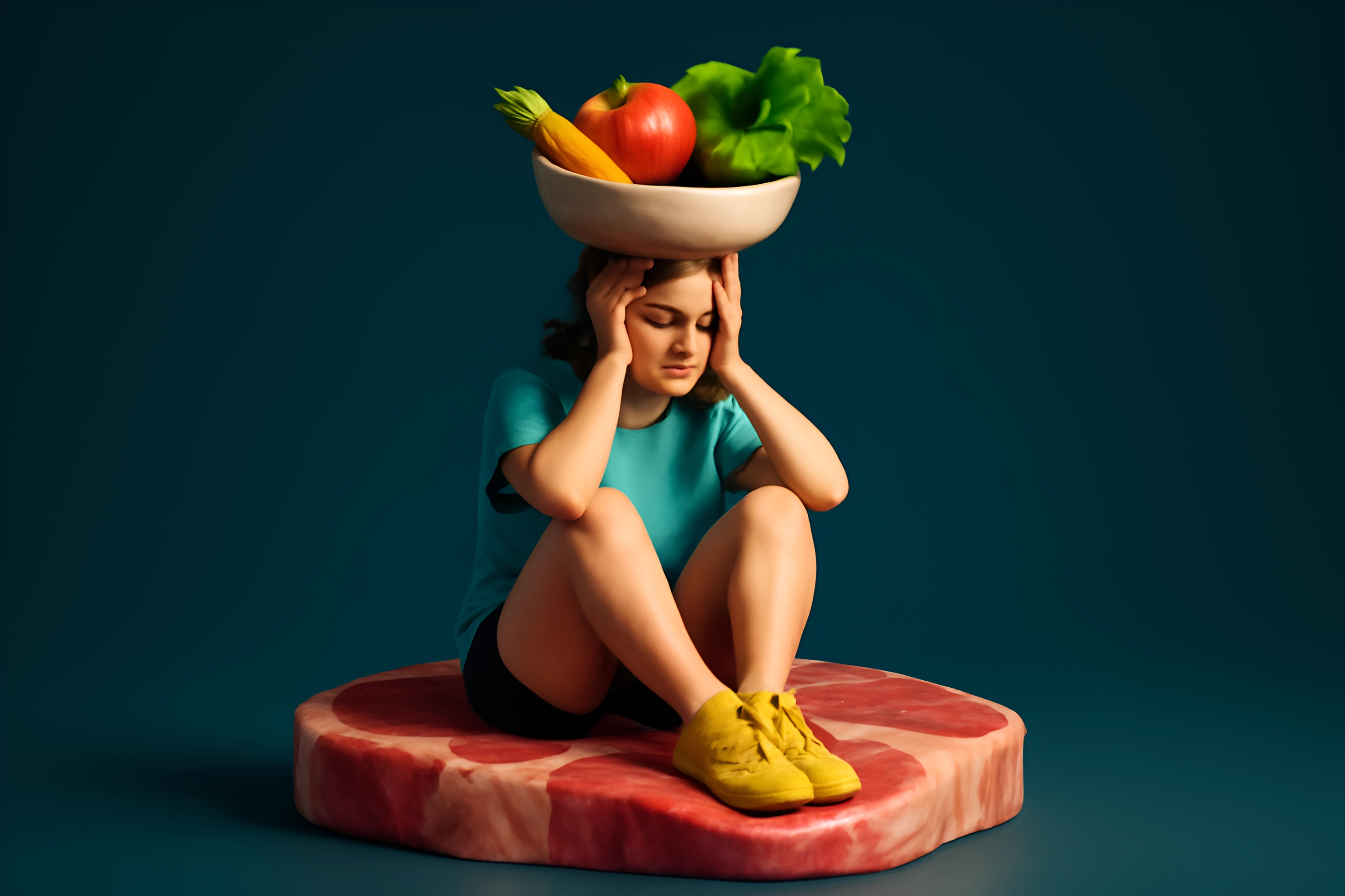 Girl balancing food on head