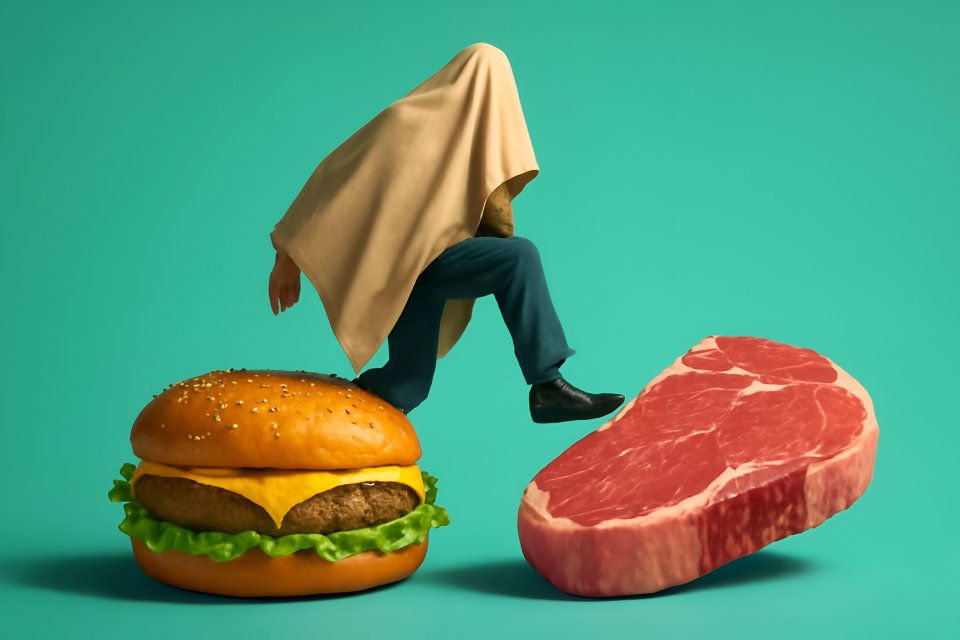 Person, die zwischen Burger und Steak wählt.