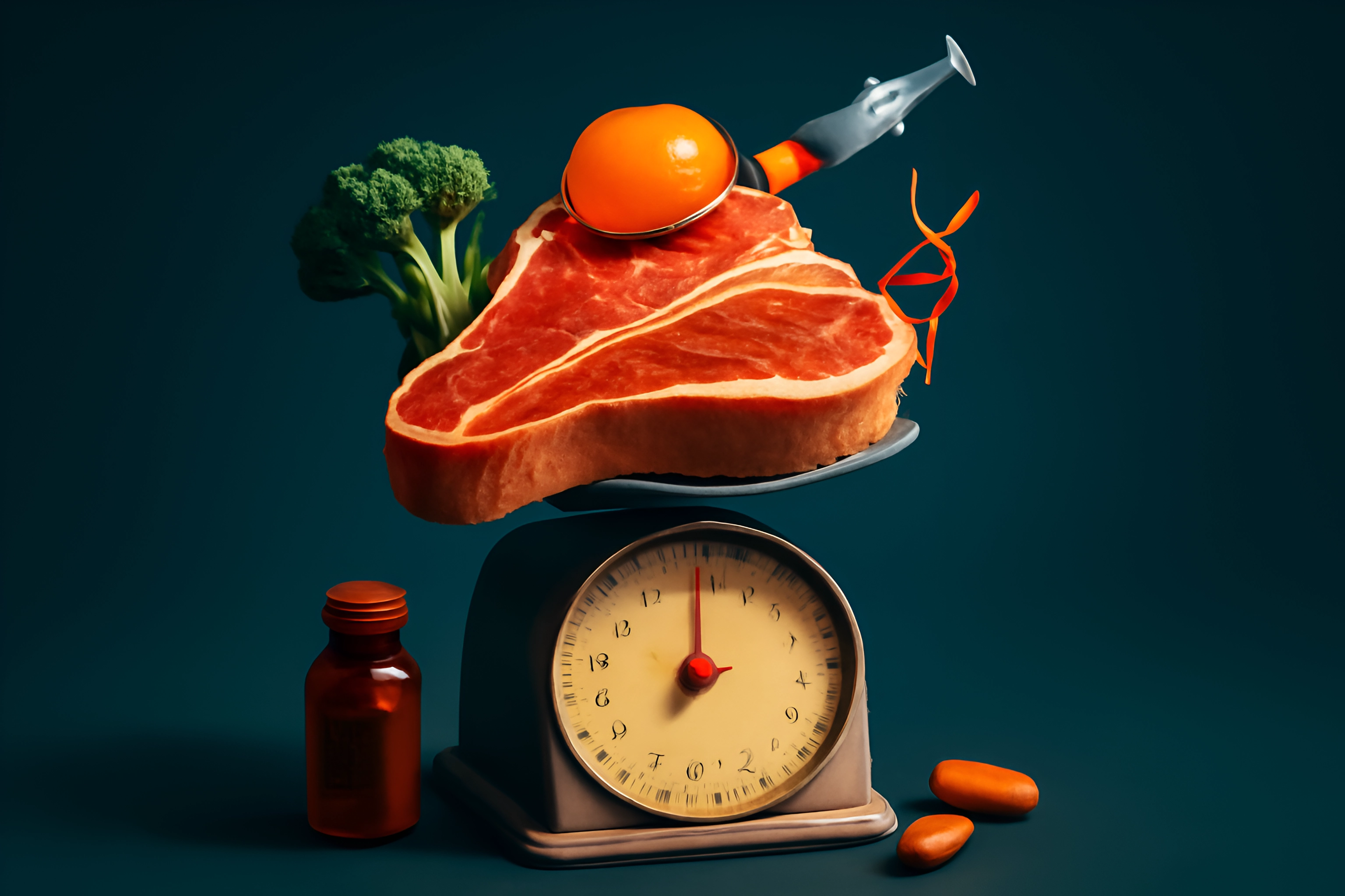 Meat and vegetables on a scale