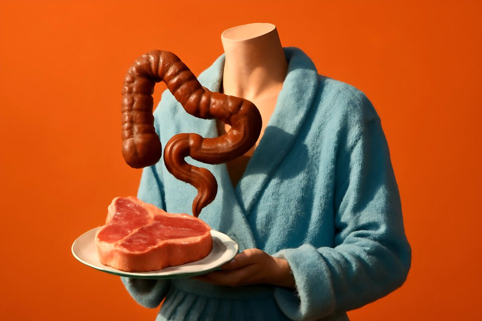 Figura senza testa con esposizione di carne