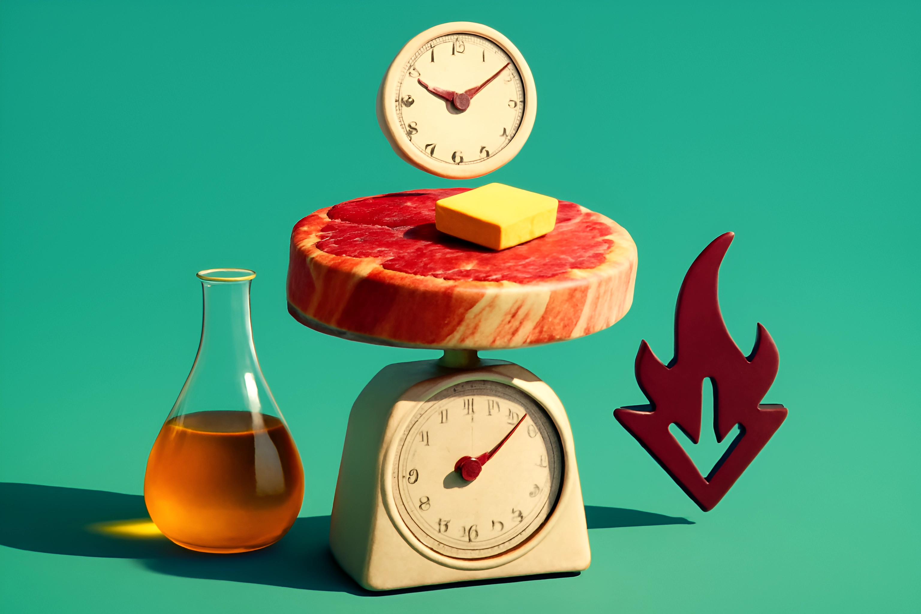 Weighing meat and butter for cooking