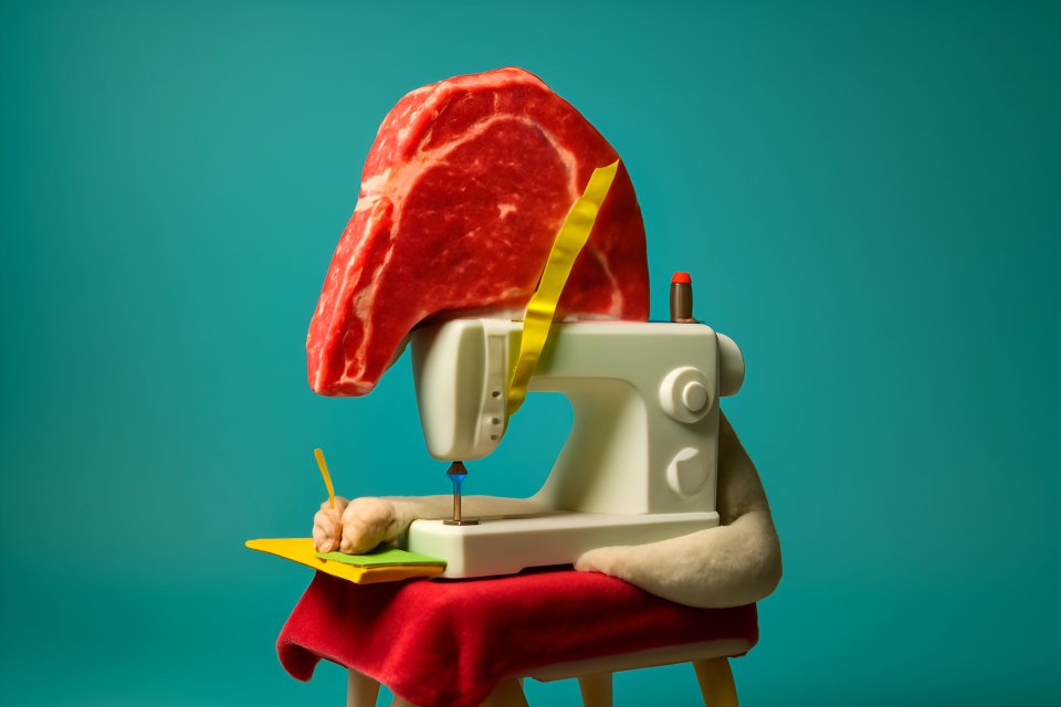Máquina de costura com cabeça de carne