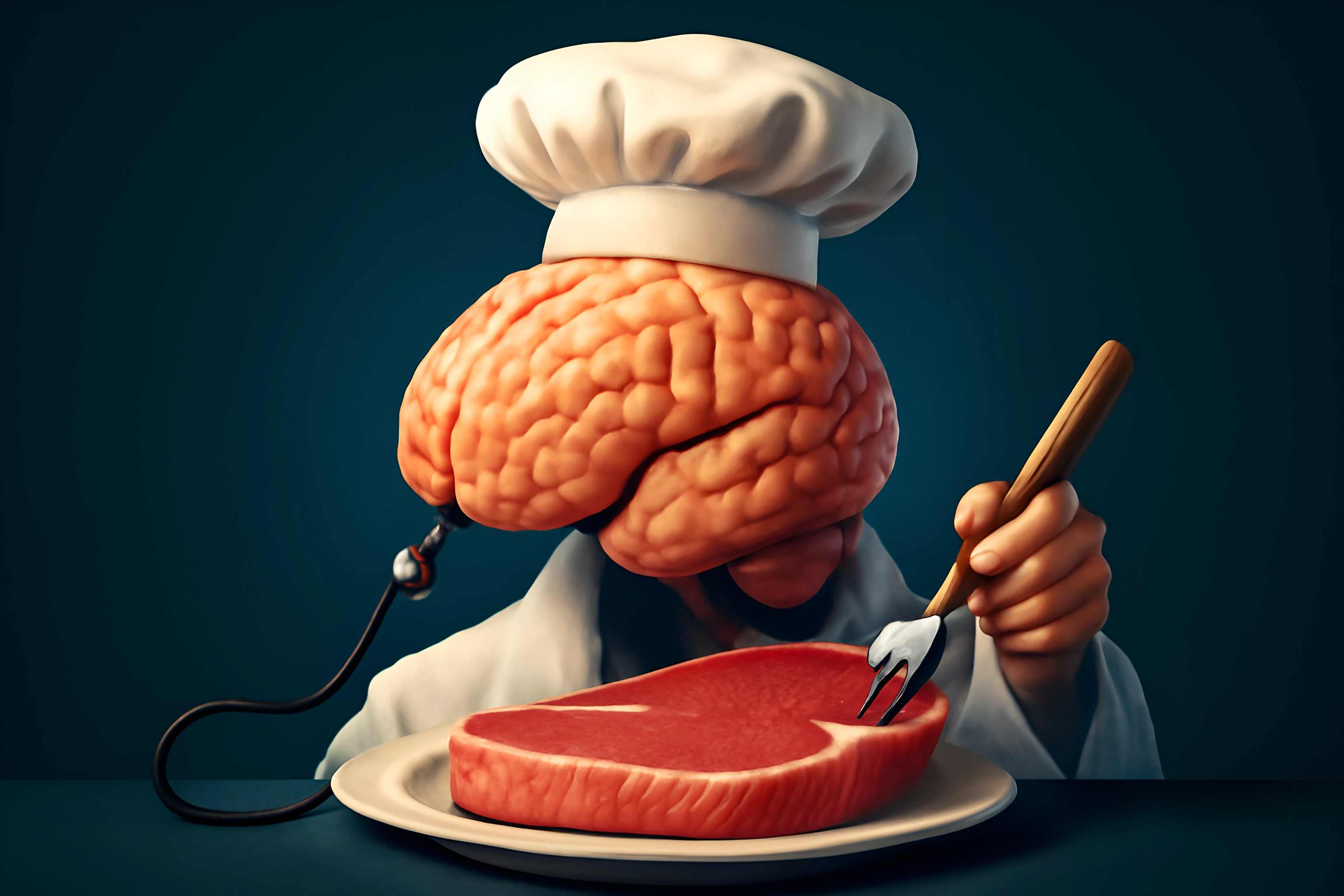 Brain chef with steak dinner
