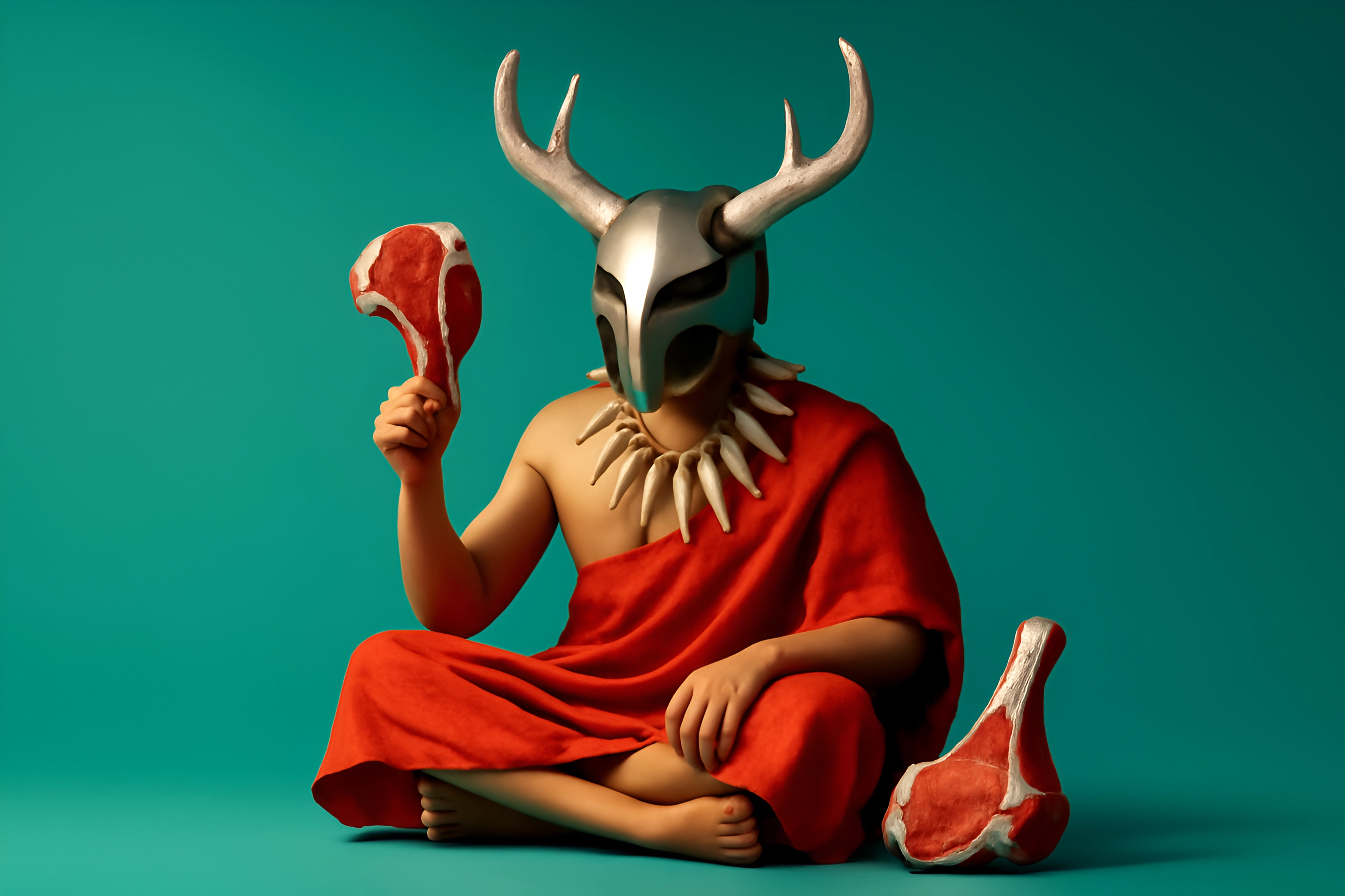 Masked figure with meat