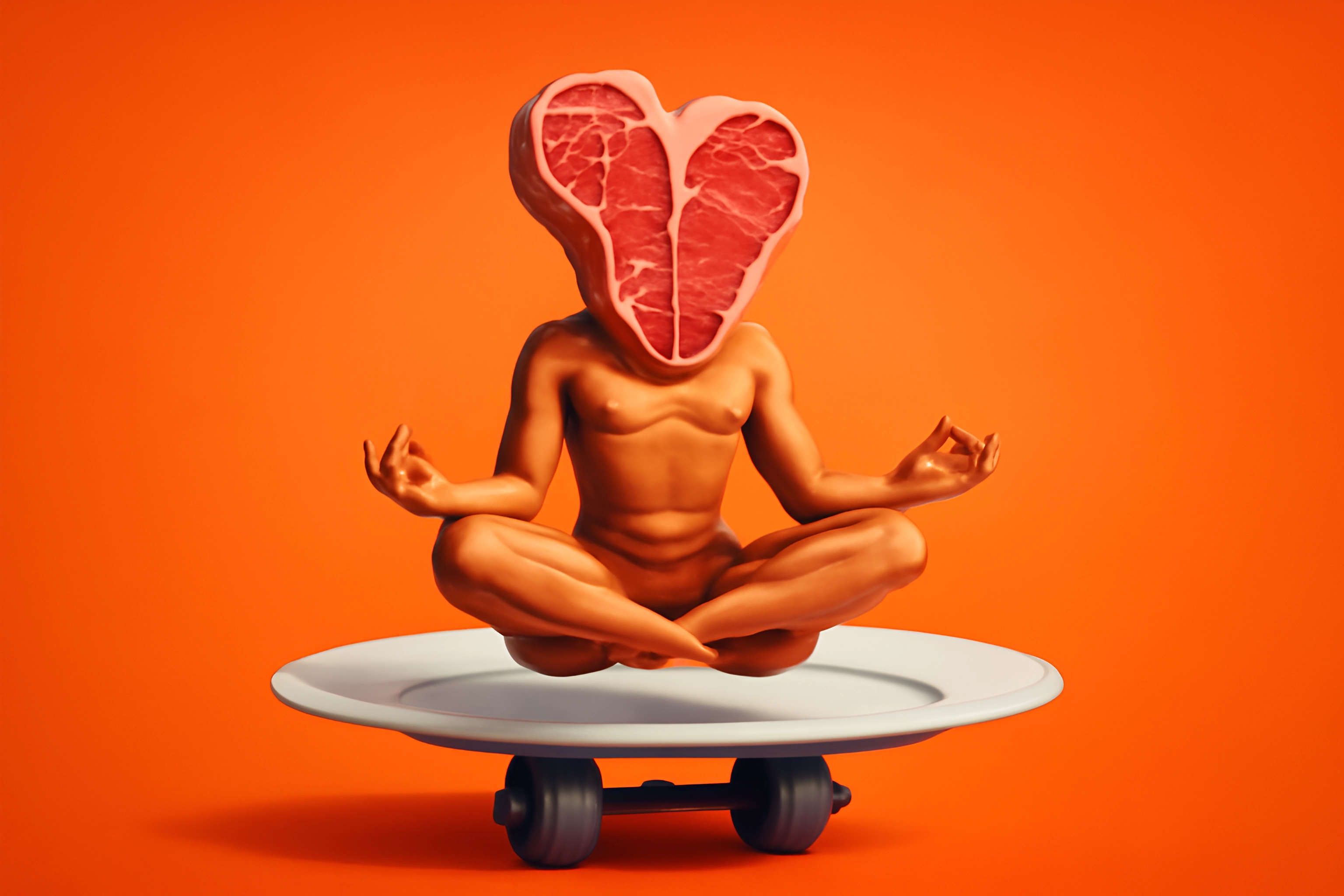 Meditative figure with steak head