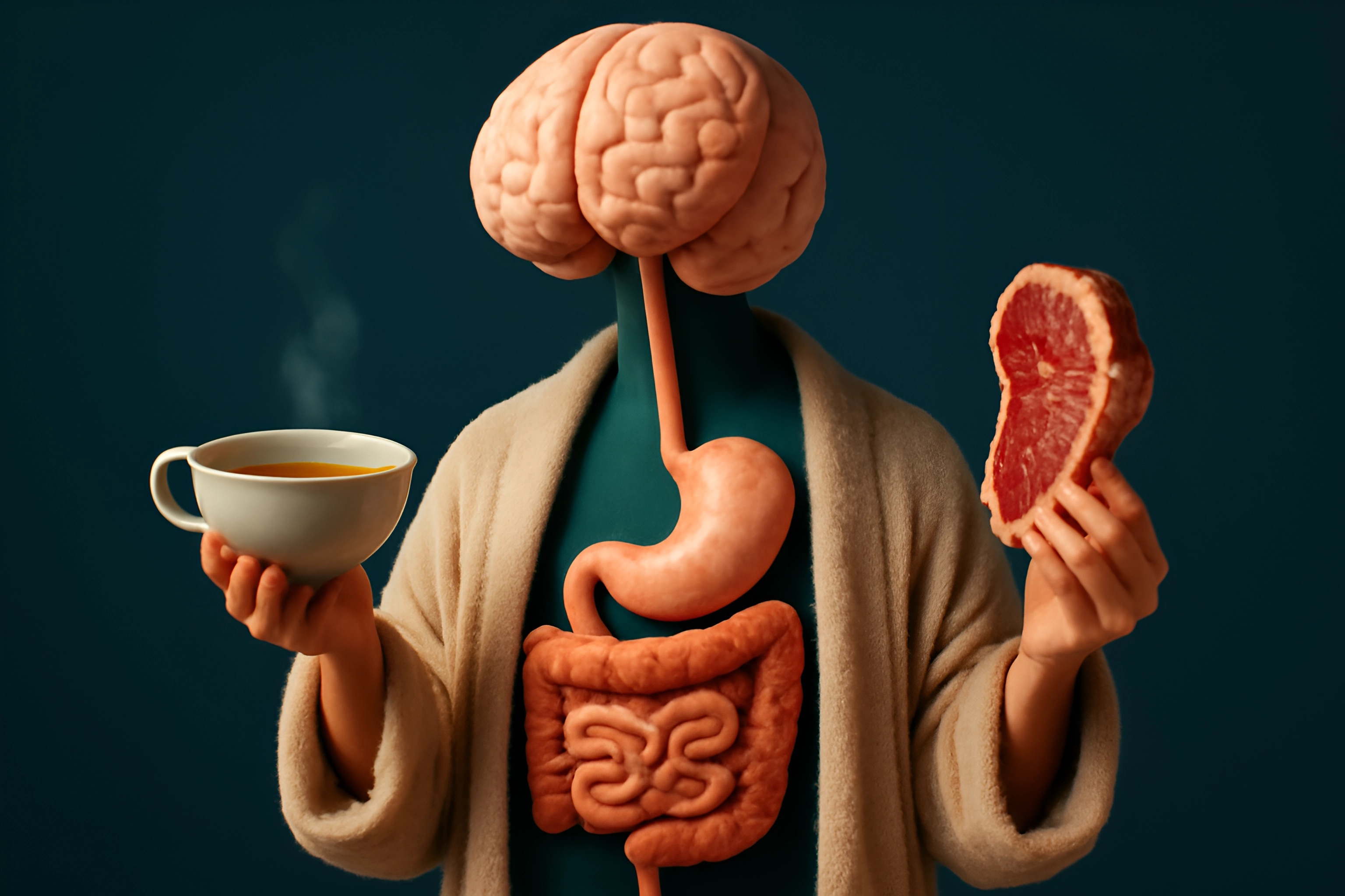 Brain and digestive system with food