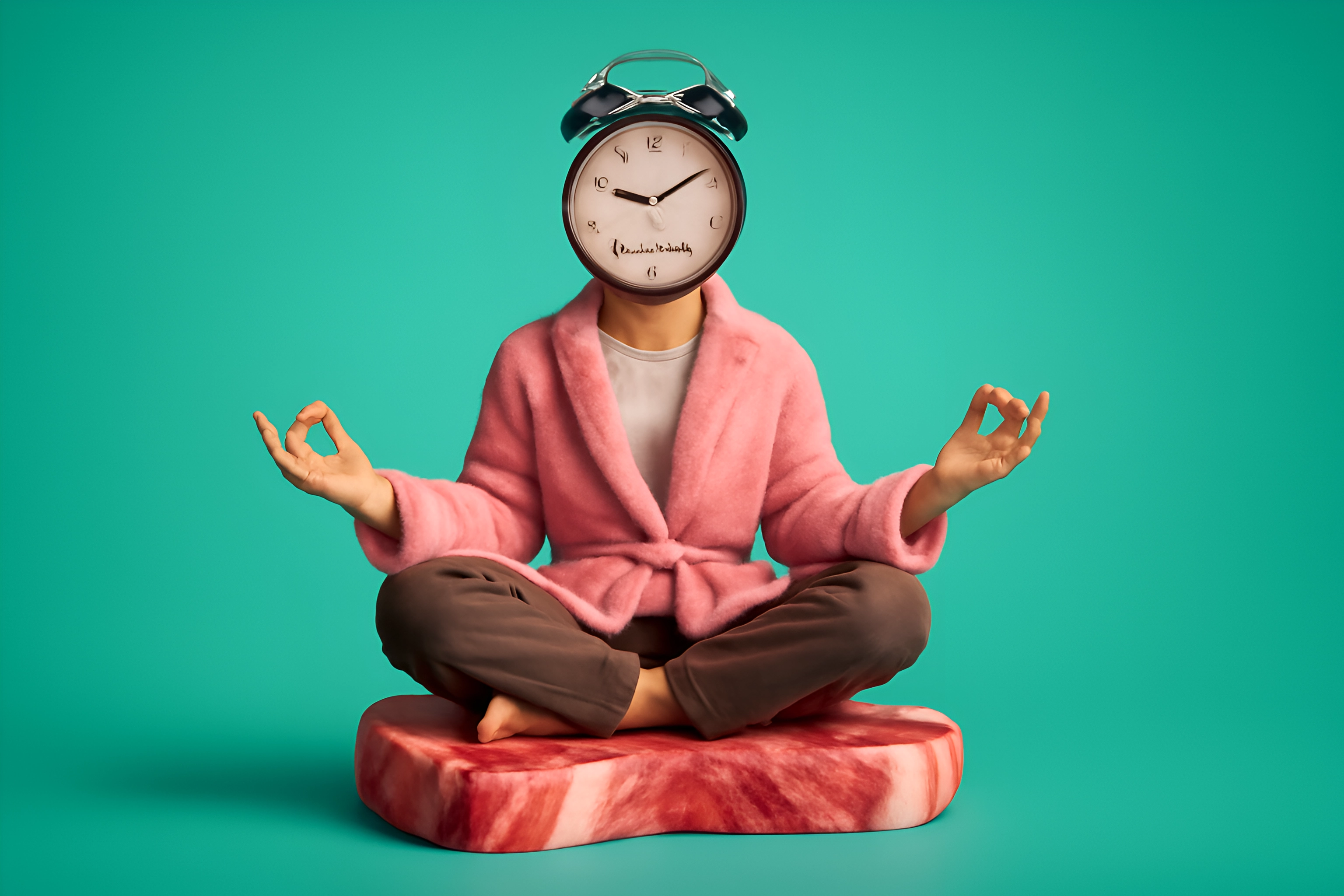 Meditating figure with clock head