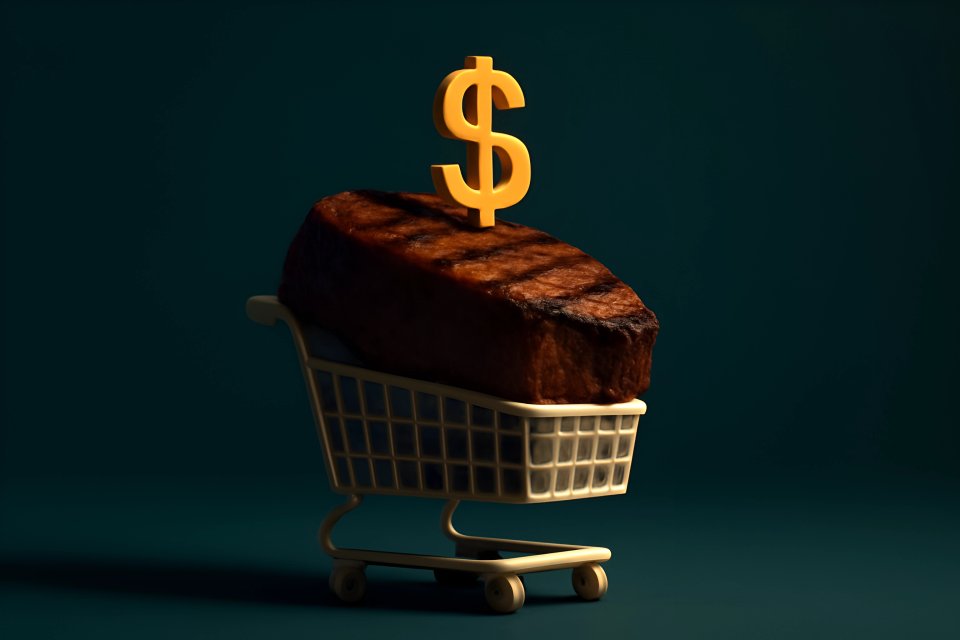 Steak with dollar sign in cart