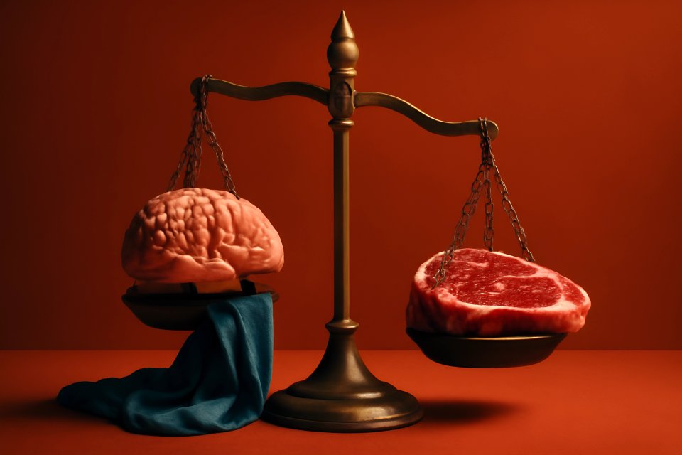 Brain and steak on a scale